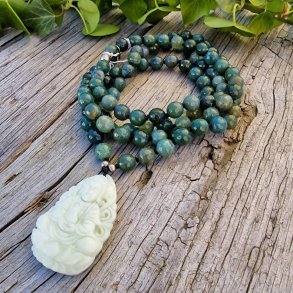 Moss agate hndskret Guanyin  luksus boheme mala
