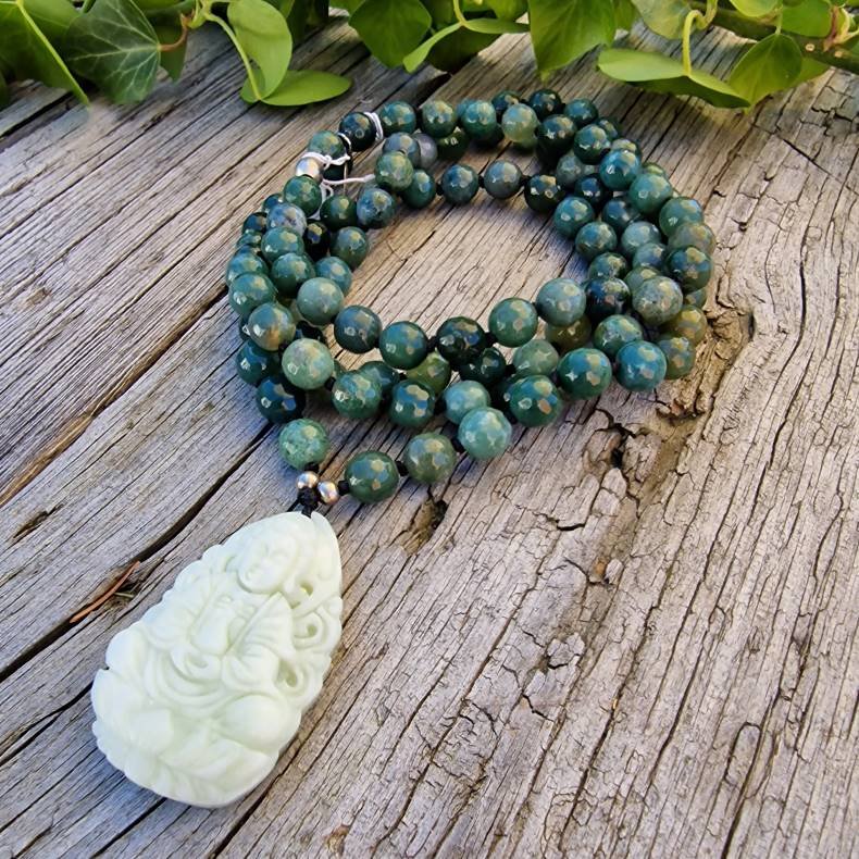 Moss agate hndskret Guanyin  luksus boheme mala