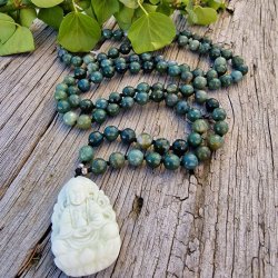 Moss agate hndskret Guanyin  luksus boheme mala