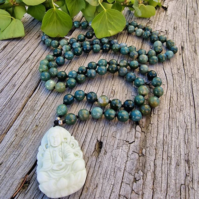 Moss agate hndskret Guanyin  luksus boheme mala