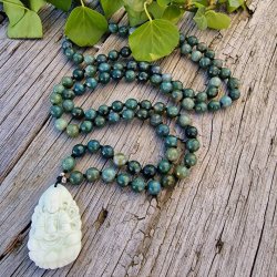 Moss agate hndskret Guanyin  luksus boheme mala