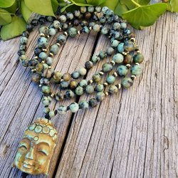 Afrikansk turkis hndskret buddha hoved luksus boheme mala