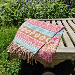 Grafisk uldtppe rosa/turkis