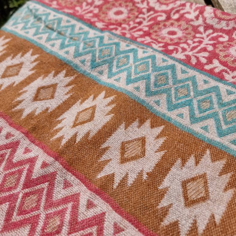 Grafisk uldtppe rosa/turkis