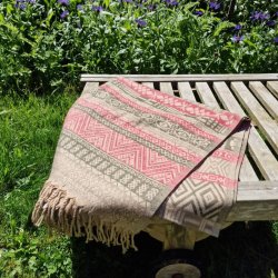 Grafisk uldtppe brun/rosa med tern