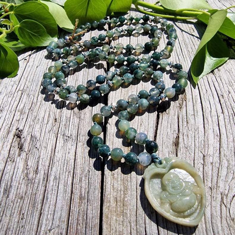 Moss agate Hjerte buddha luksus boheme mala
