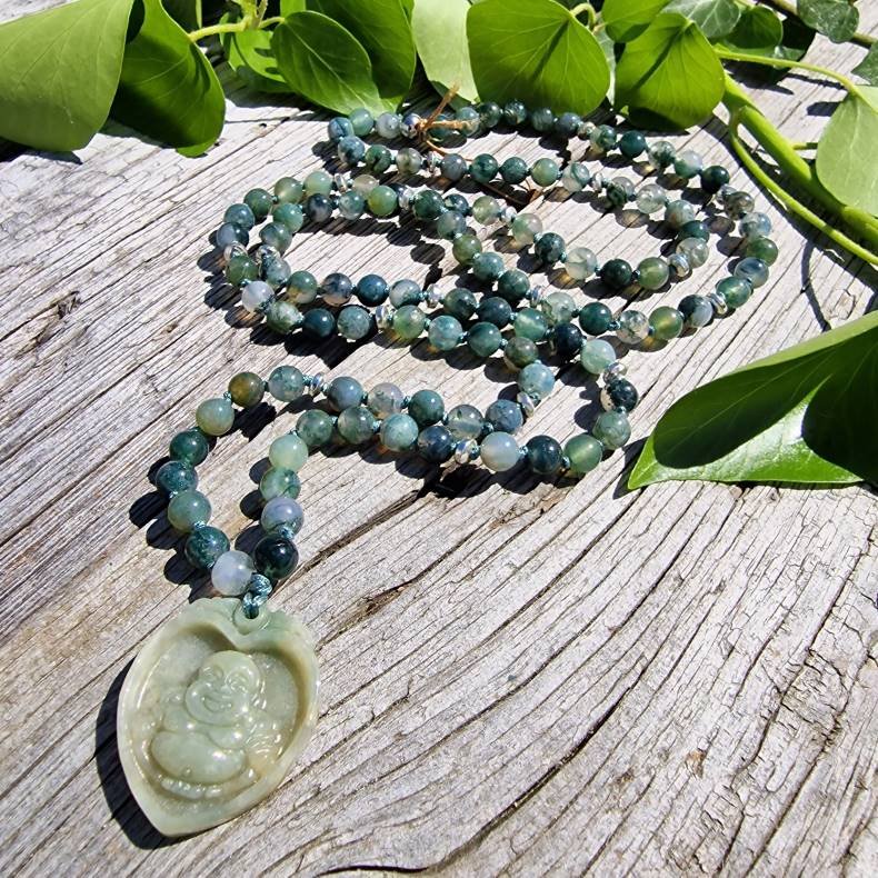 Moss agate Hjerte buddha luksus boheme mala