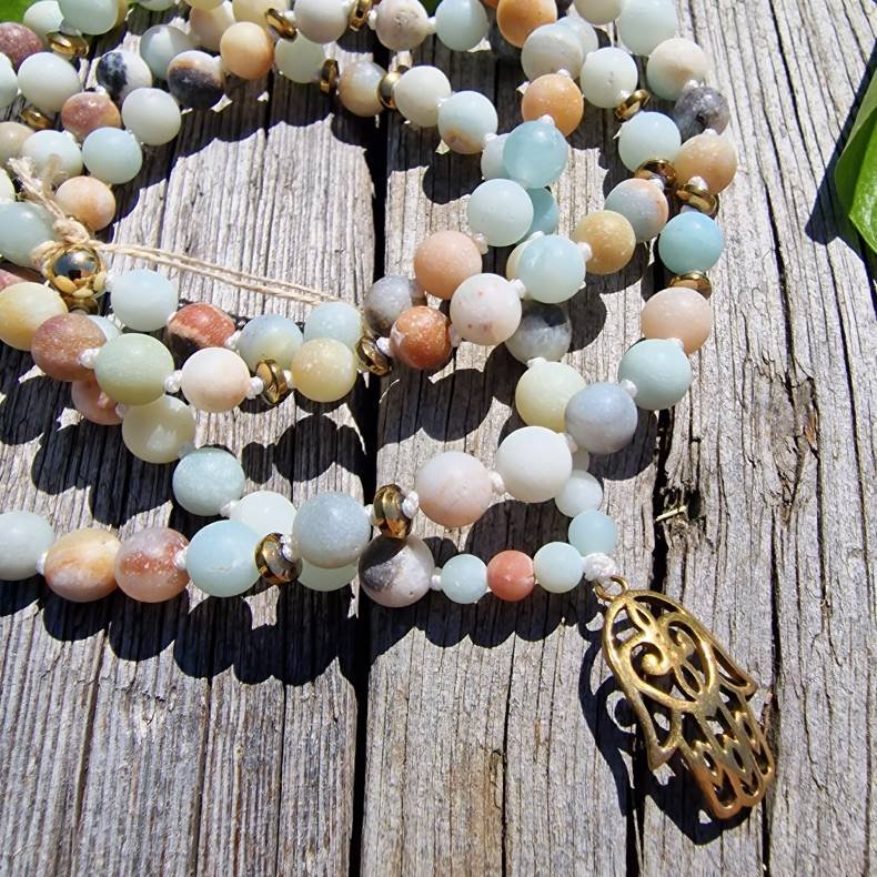 Hamsa mala amazonite