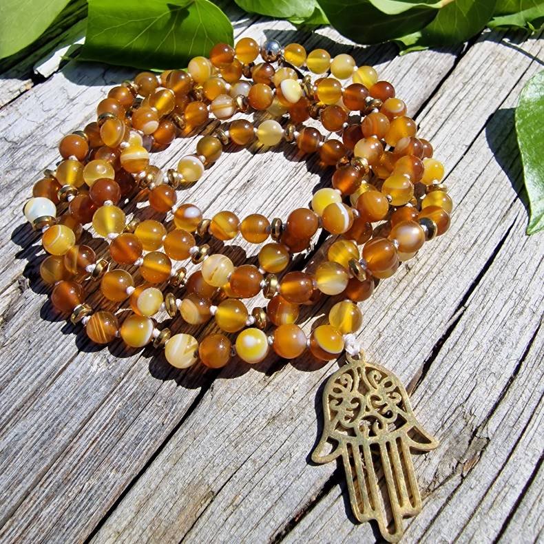 Orange/gul agate hamsa luksus boheme mala