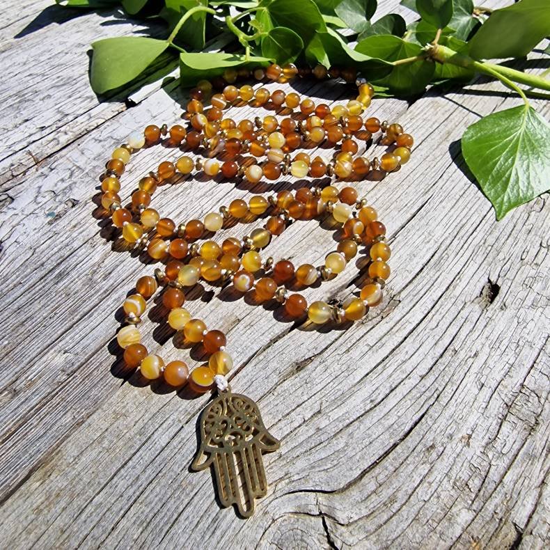 Orange/gul agate hamsa luksus boheme mala