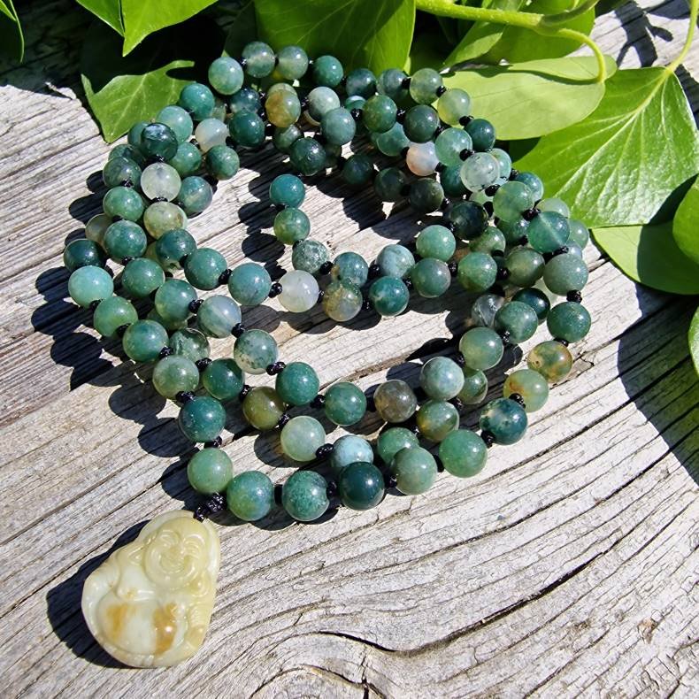 Moss agate happy sten buddha luksus boheme mala