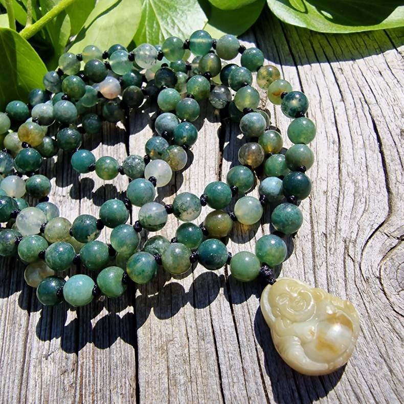 Moss agate happy sten buddha luksus boheme mala