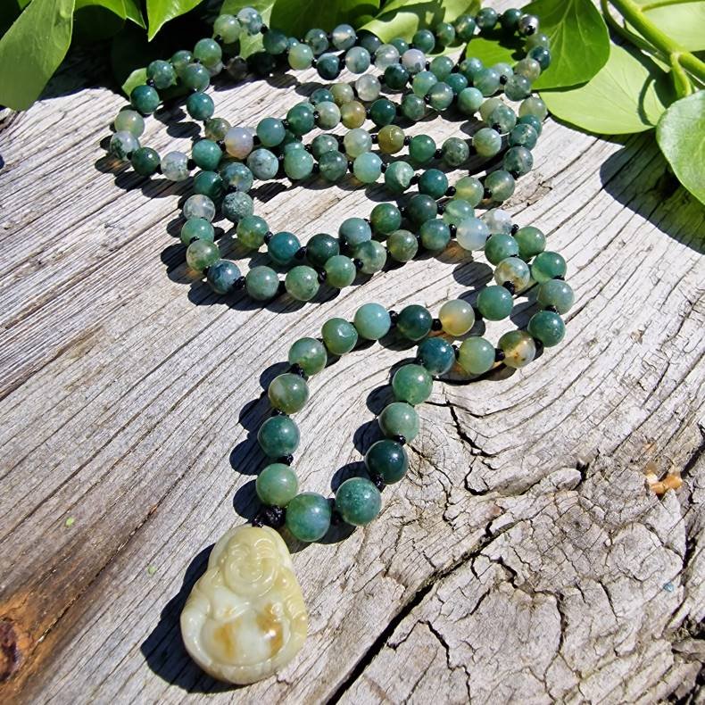 Moss agate happy sten buddha luksus boheme mala