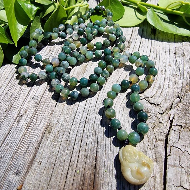 Moss agate happy sten buddha luksus boheme mala