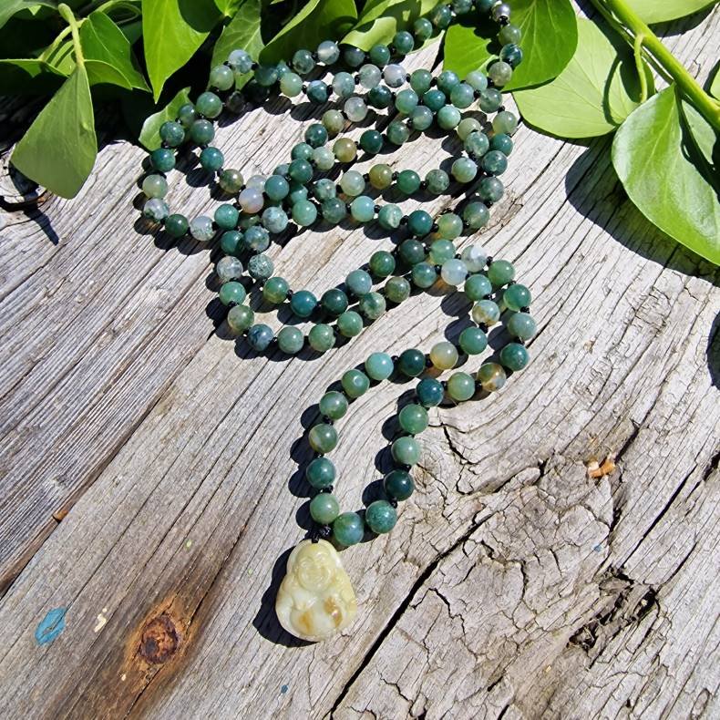 Moss agate happy sten buddha luksus boheme mala