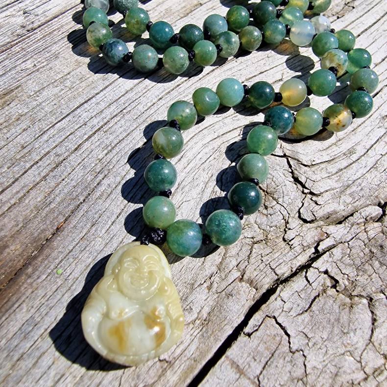 Moss agate happy sten buddha luksus boheme mala