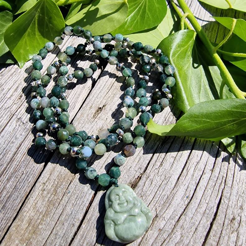 Moss agate Mini sten Buddha S luksus boheme mala