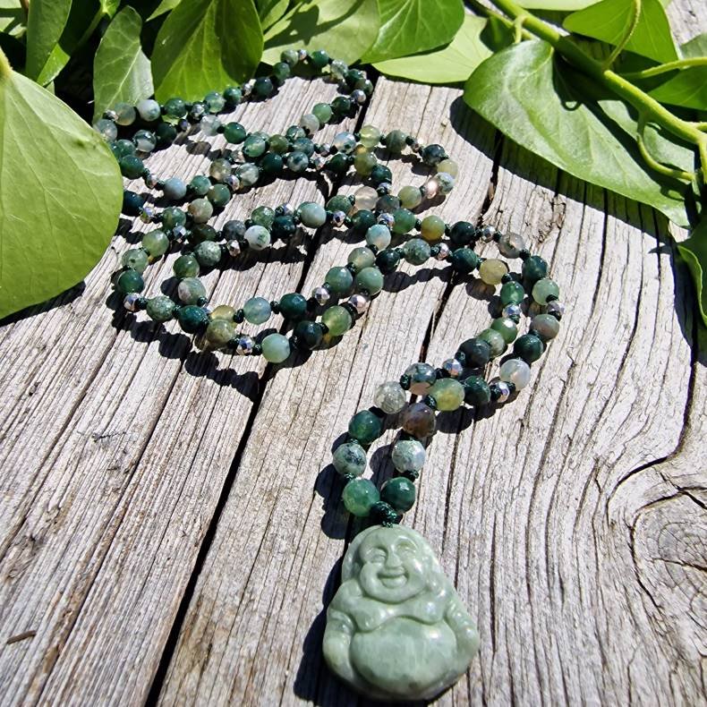 Moss agate Mini sten Buddha S luksus boheme mala