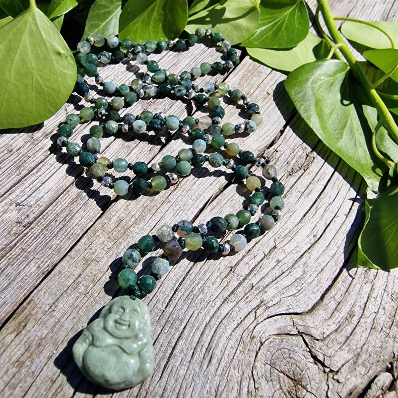 Moss agate Mini sten Buddha S luksus boheme mala