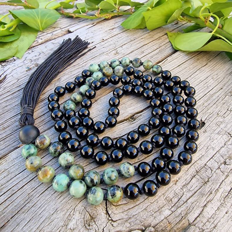 Onyx/turkis unisex mala 8mm