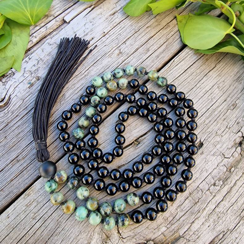 Onyx/turkis unisex mala 8mm