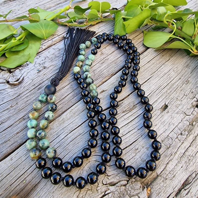 Onyx/turkis unisex mala 8mm
