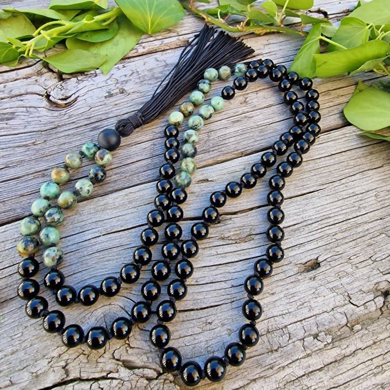 Onyx/turkis unisex mala 8mm