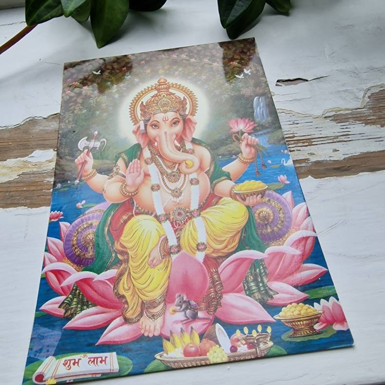 Ganesha pink lotus postkort