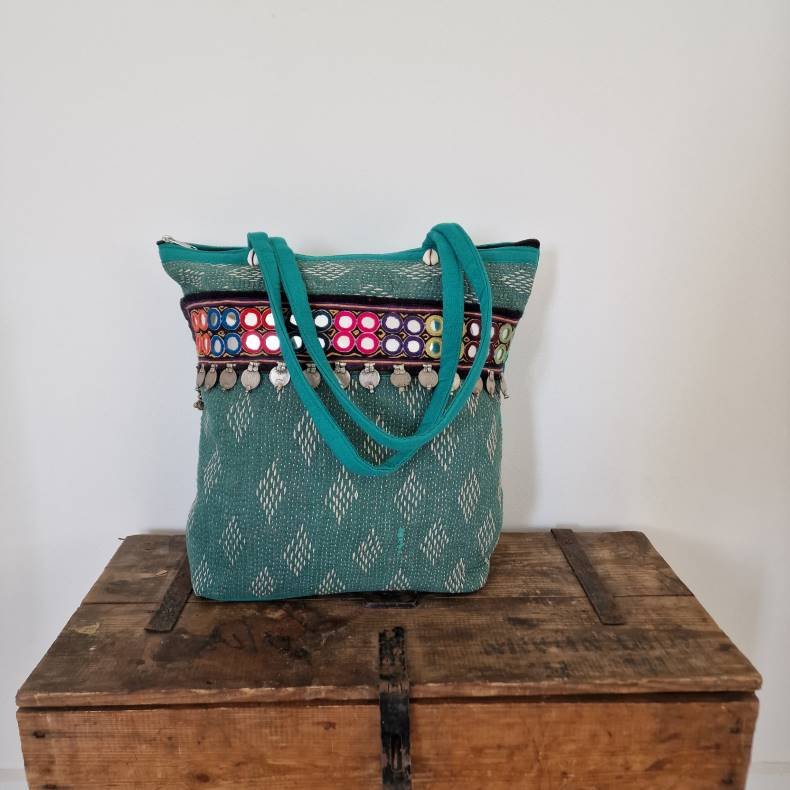 Vintage kantha taske grn