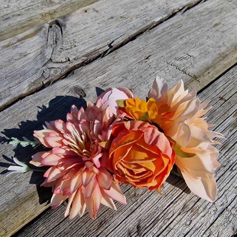 Orange/fersken blomster mix 10 cm spnde