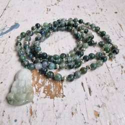 Moss agate og sten Guanyin luksus boheme mala