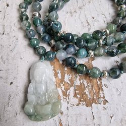 Moss agate og sten Guanyin luksus boheme mala