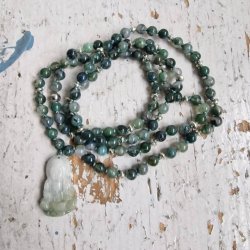 Moss agate og sten Guanyin luksus boheme mala