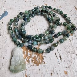 Moss agate og sten Guanyin luksus boheme mala