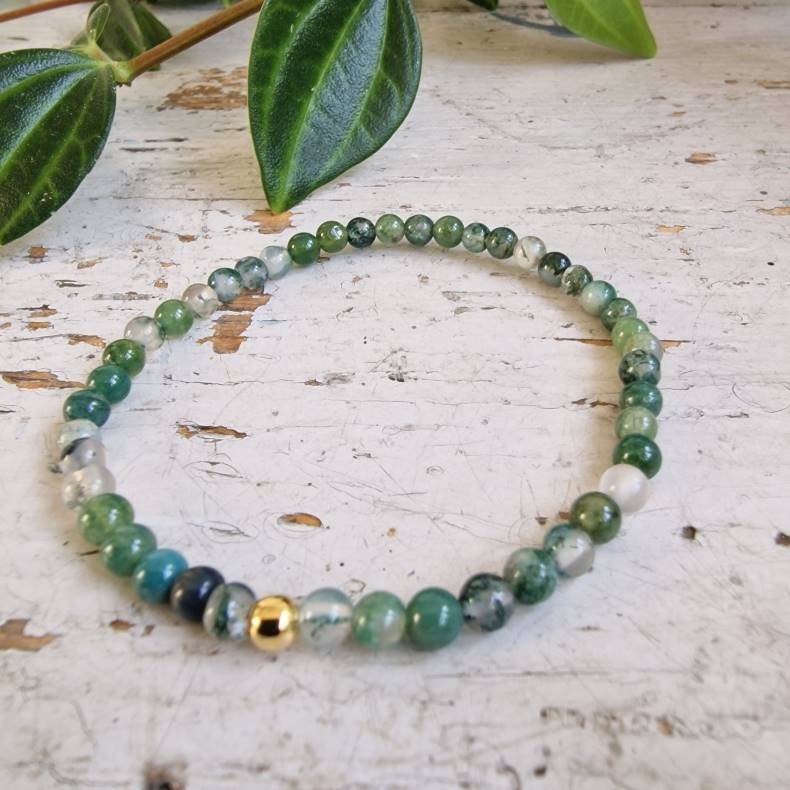 Pari armbnd Moss agate 4 mm