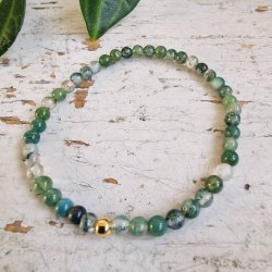 Pari armbnd Moss agate 4 mm