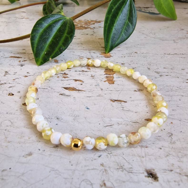 Pari armbnd gul/hvid agate facet 4 mm