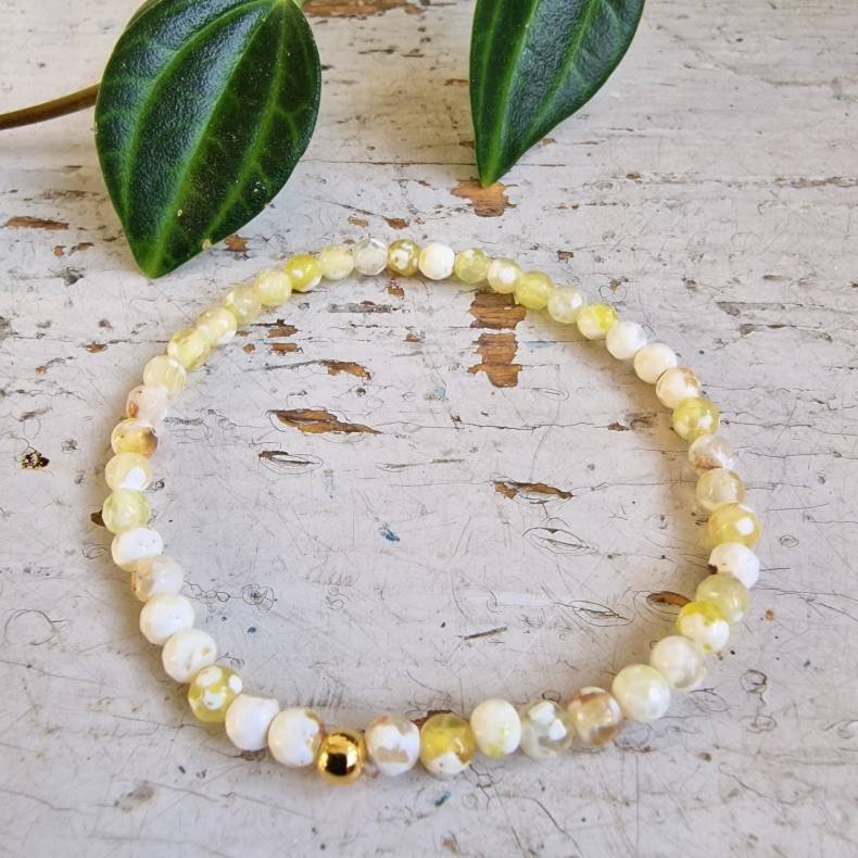 Pari armbnd gul/hvid agate facet 4 mm