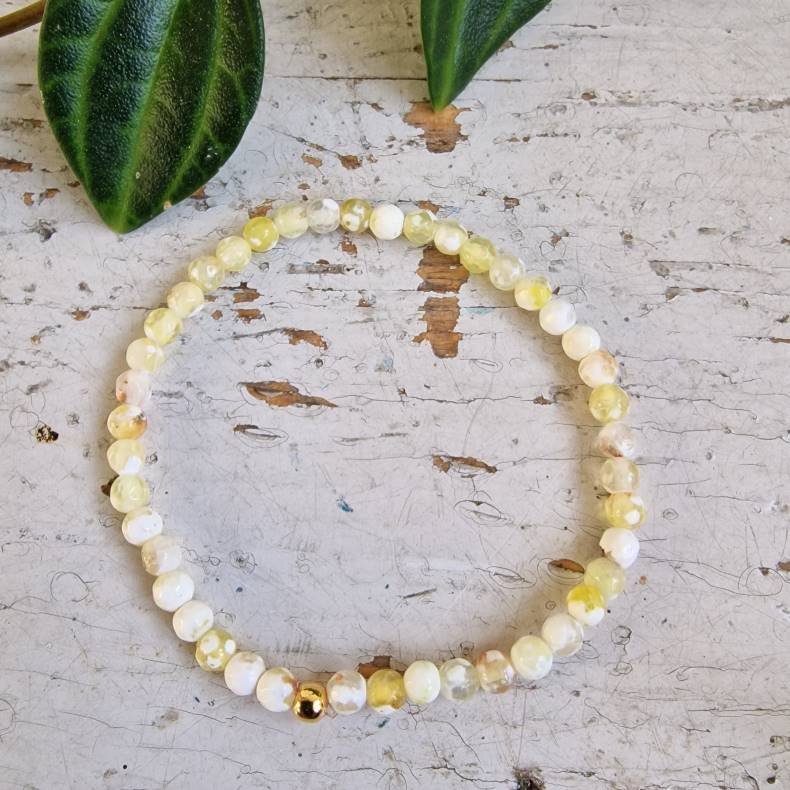 Pari armbnd gul/hvid agate facet 4 mm