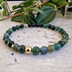 Moss agate armbnd facetslebet 6mm