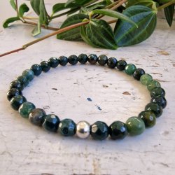 Moss agate armbnd facetslebet 6mm