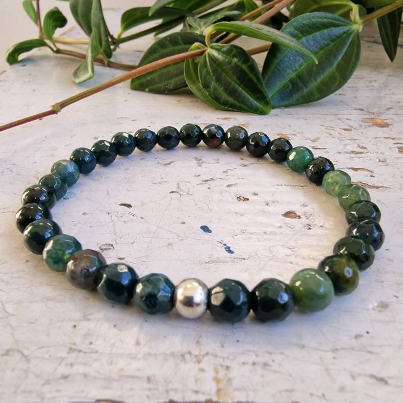 Moss agate armbnd facetslebet 6mm