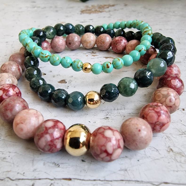 Koralrodsfossil rosa armbnd 8 mm