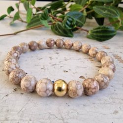 Koralrodsfossil natur armbnd 8 mm