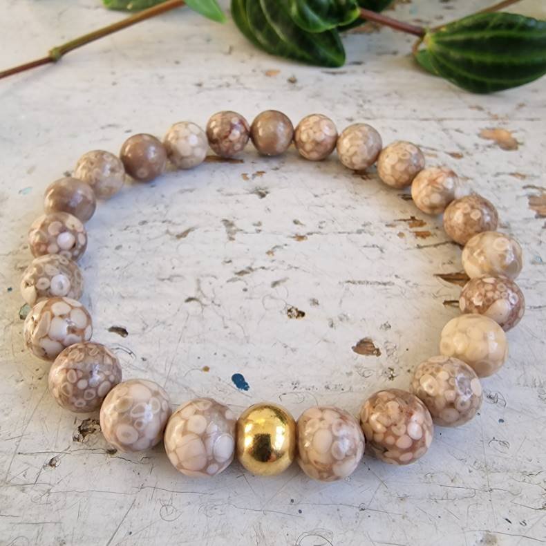 Koralrodsfossil natur armbnd 8 mm