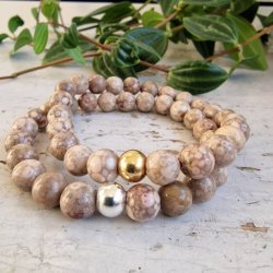 Koralrodsfossil natur armbnd 8 mm