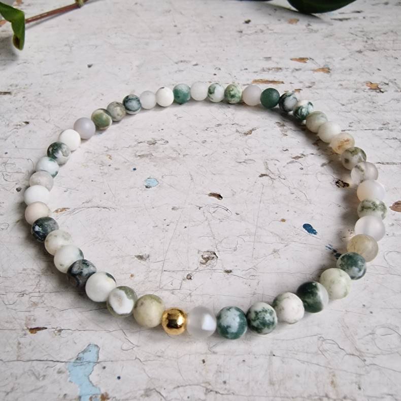 Pari armbnd tree agate frost 4 mm