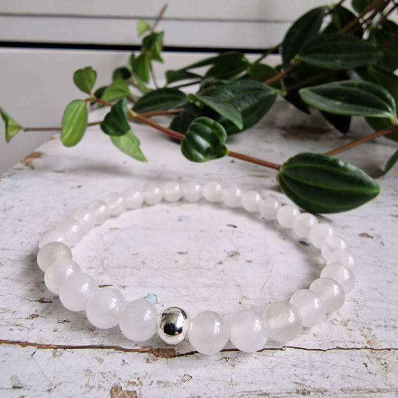 Hvid jade armbnd 6 mm