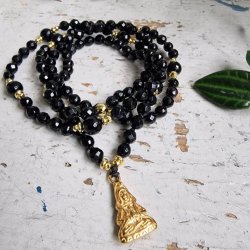 Black agate golden guanyin luksus boheme mala
