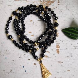 Black agate golden guanyin luksus boheme mala